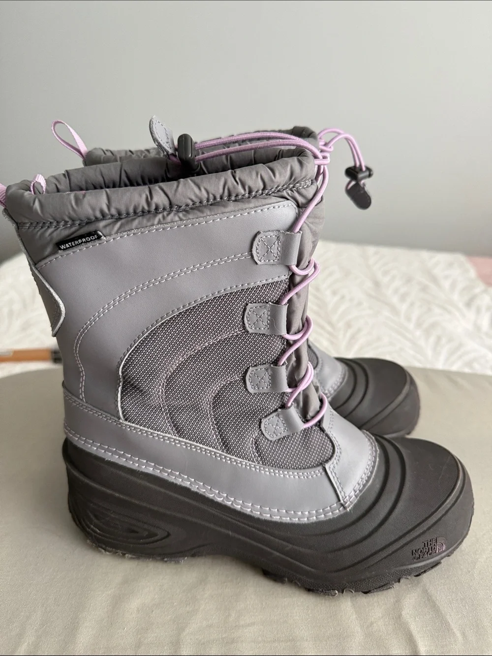 The North Face Kids Waterproof Winter Boots - Gray with Pink Accents